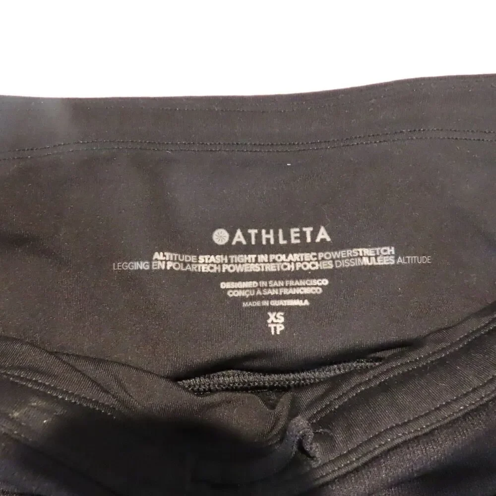 Athleta Altitude Stash Tight Leggings XS Black Polartec Powerstretch Fleece Pock